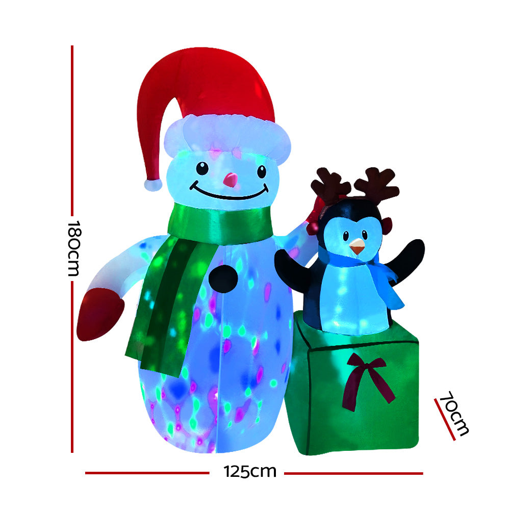 Jingle Jollys Christmas Inflatable Snowman 1.8M Illuminated Decorations XMAS-INF-SNO-PLIGHT-6FT