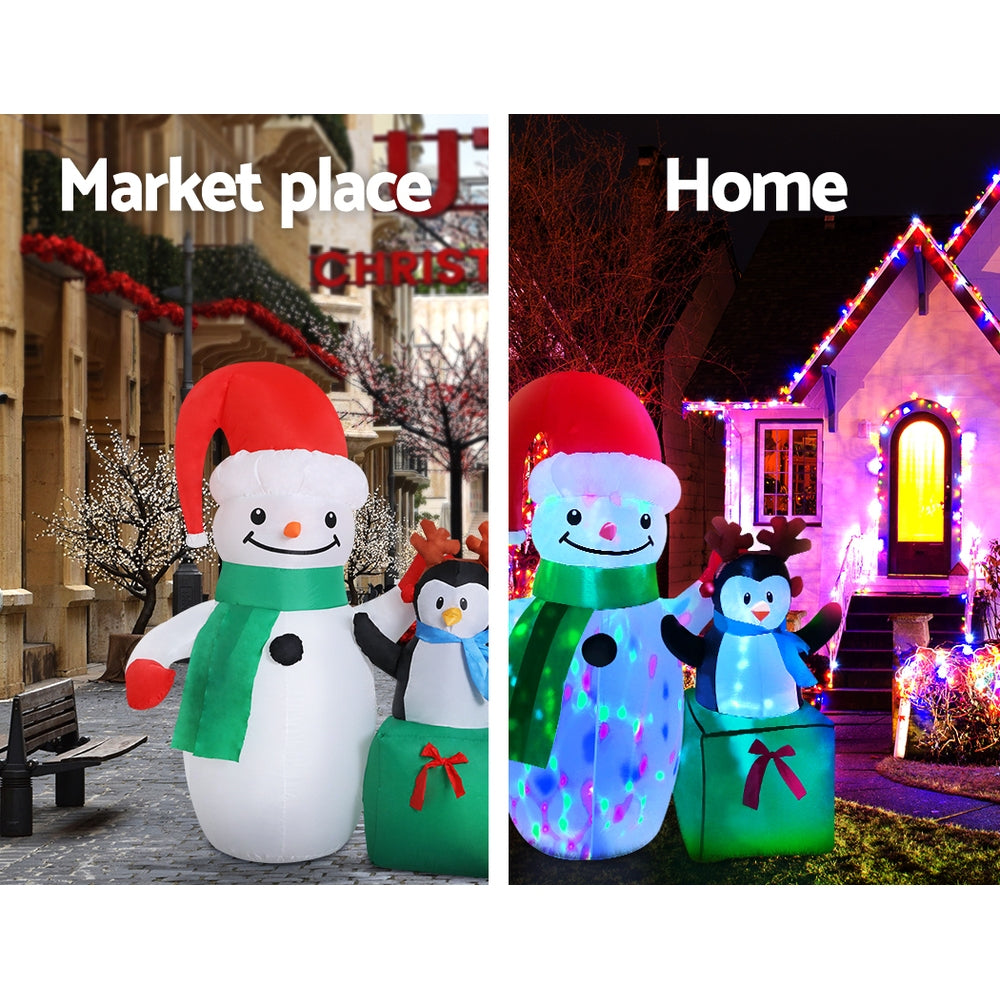 Jingle Jollys Christmas Inflatable Snowman 1.8M Illuminated Decorations XMAS-INF-SNO-PLIGHT-6FT
