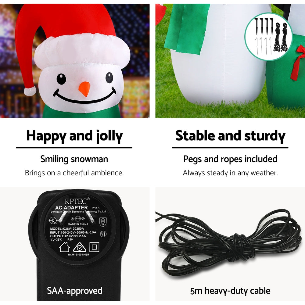 Jingle Jollys Christmas Inflatable Snowman 1.8M Illuminated Decorations XMAS-INF-SNO-PLIGHT-6FT