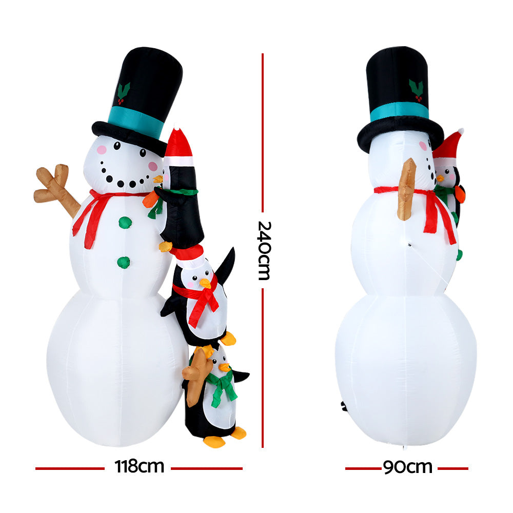 Jingle Jollys Christmas Inflatable Snowman 2.4M Illuminated Decorations XMAS-INF-SNOWPEN-RO-8FT