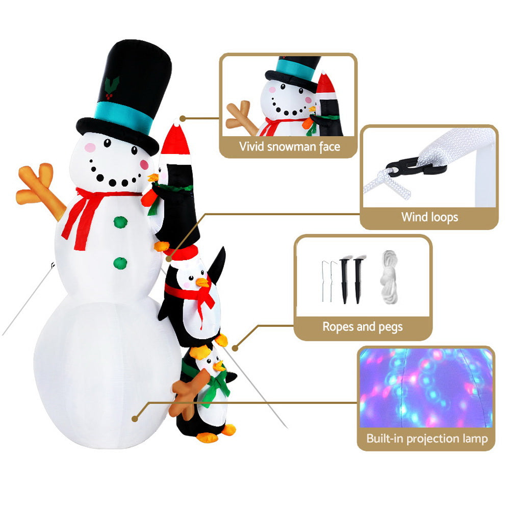 Jingle Jollys Christmas Inflatable Snowman 2.4M Illuminated Decorations XMAS-INF-SNOWPEN-RO-8FT