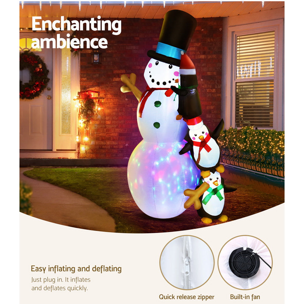 Jingle Jollys Christmas Inflatable Snowman 2.4M Illuminated Decorations XMAS-INF-SNOWPEN-RO-8FT