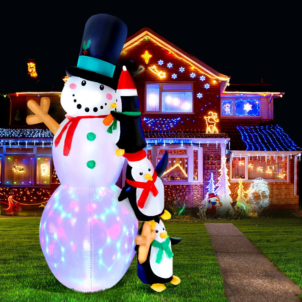 Jingle Jollys Christmas Inflatable Snowman 2.4M Illuminated Decorations XMAS-INF-SNOWPEN-RO-8FT