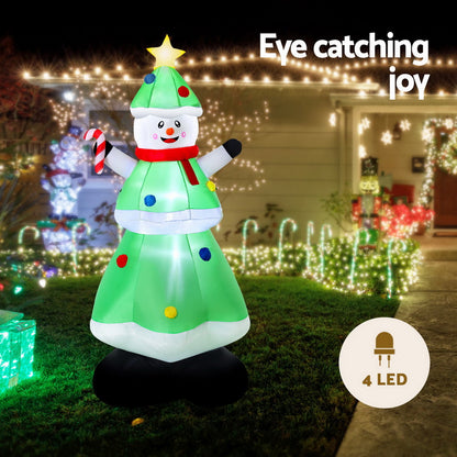Jingle Jollys Christmas Inflatable Snowman Tree 2.75M Height LED Decorations Illuminated XMAS-INF-SNOWTREE-9FT