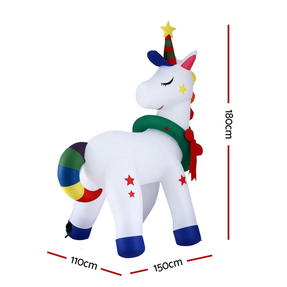 Jingle Jollys Christmas Inflatable Unicorn 1.8M Tall Outdoor Decorations Illuminated XMAS-INF-UNICORN-6FT