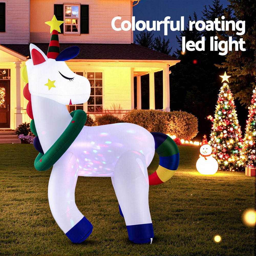 Jingle Jollys Christmas Inflatable Unicorn 1.8M Tall Outdoor Decorations Illuminated XMAS-INF-UNICORN-6FT