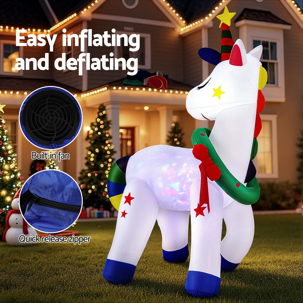 Jingle Jollys Christmas Inflatable Unicorn 1.8M Tall Outdoor Decorations Illuminated XMAS-INF-UNICORN-6FT