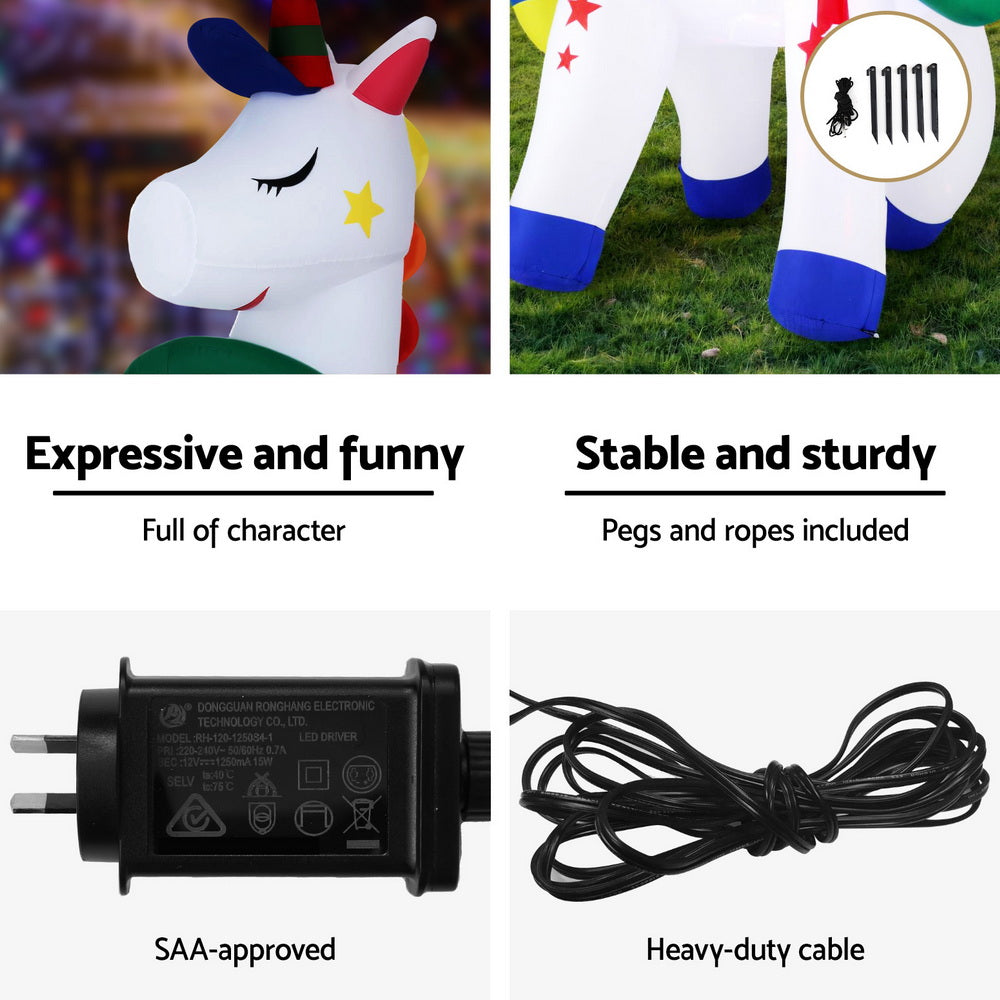 Jingle Jollys Christmas Inflatable Unicorn 1.8M Tall Outdoor Decorations Illuminated XMAS-INF-UNICORN-6FT