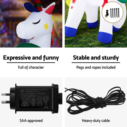 Jingle Jollys Christmas Inflatable Unicorn 1.8M Tall Outdoor Decorations Illuminated XMAS-INF-UNICORN-6FT
