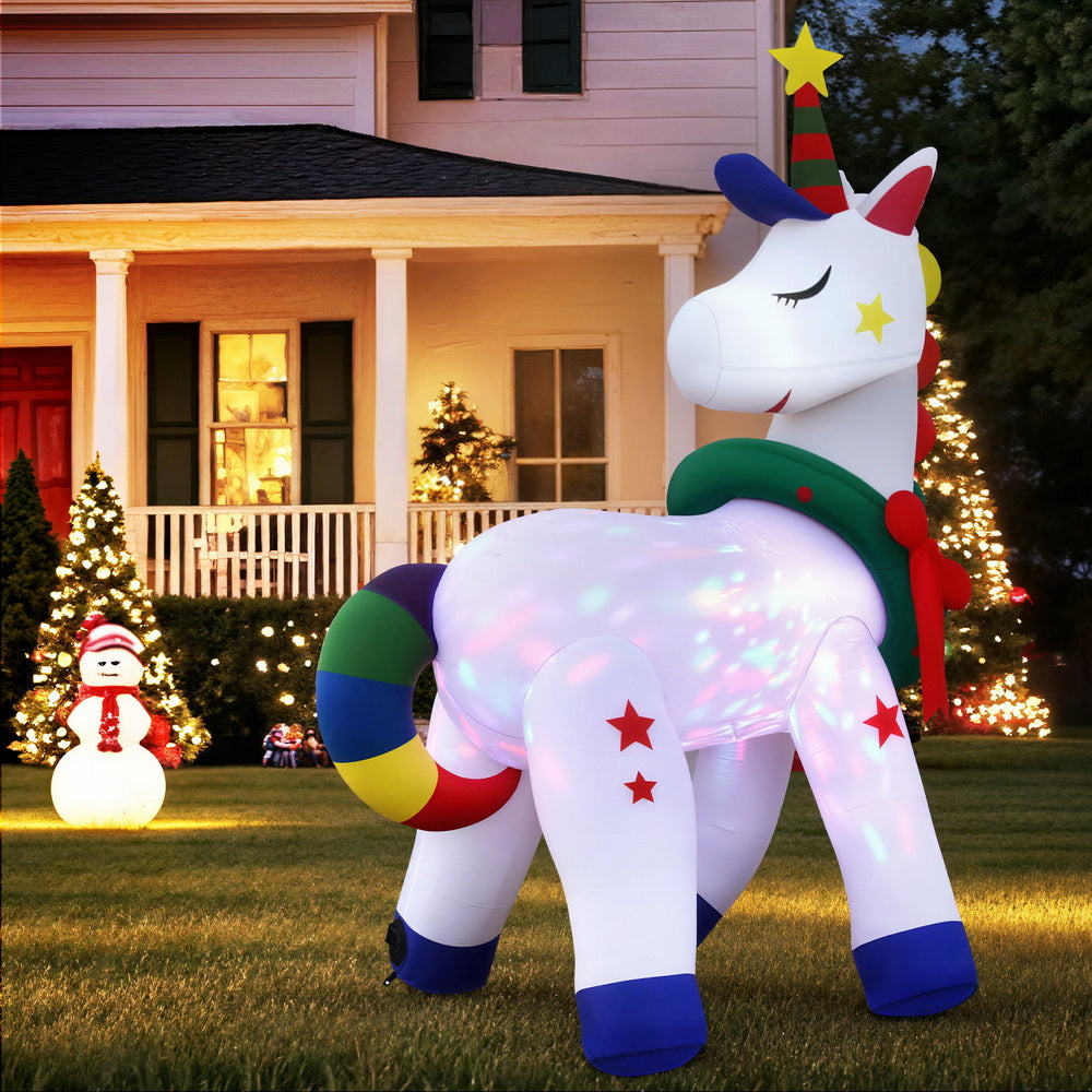 Jingle Jollys Christmas Inflatable Unicorn 1.8M Tall Outdoor Decorations Illuminated XMAS-INF-UNICORN-6FT