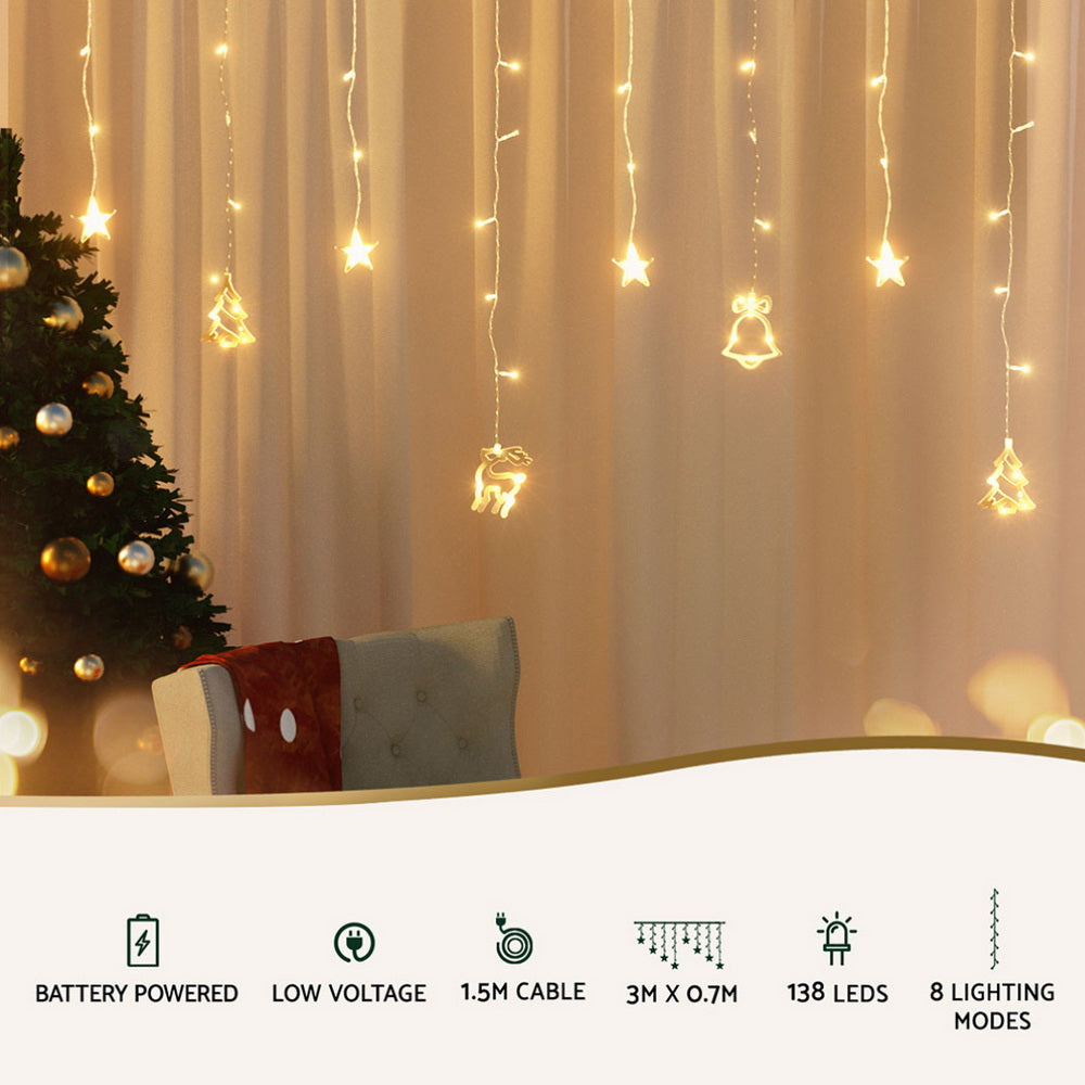 138 LED 3M Christmas Lights Icicle Light Warm White Jingle Jollys XMAS-LED-160-IC-BELL-WARM