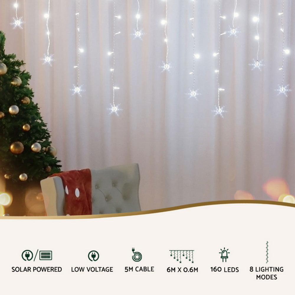 160 LED 6M Christmas Lights Icicle Light Solar Cold Jingle Jollys XMAS-LED-160-IC-SNOW-WH