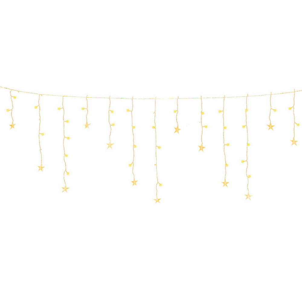160 LED 6M Christmas Lights Icicle Light Solar Warm Jingle Jollys XMAS-LED-160-IC-STAR-WARM
