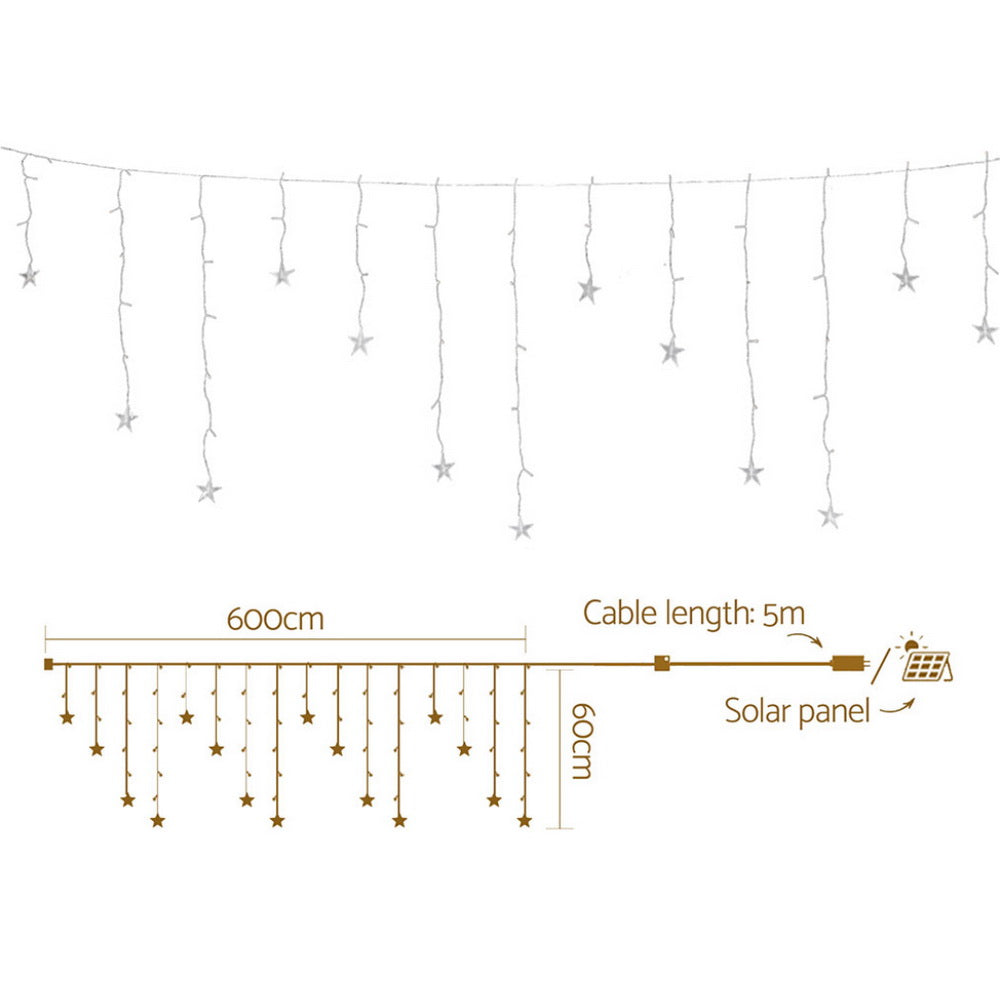 160 LED 6M Christmas Lights Icicle Light Solar Warm Jingle Jollys XMAS-LED-160-IC-STAR-WARM