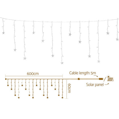 160 LED 6M Christmas Lights Icicle Light Solar Warm Jingle Jollys XMAS-LED-160-IC-STAR-WARM