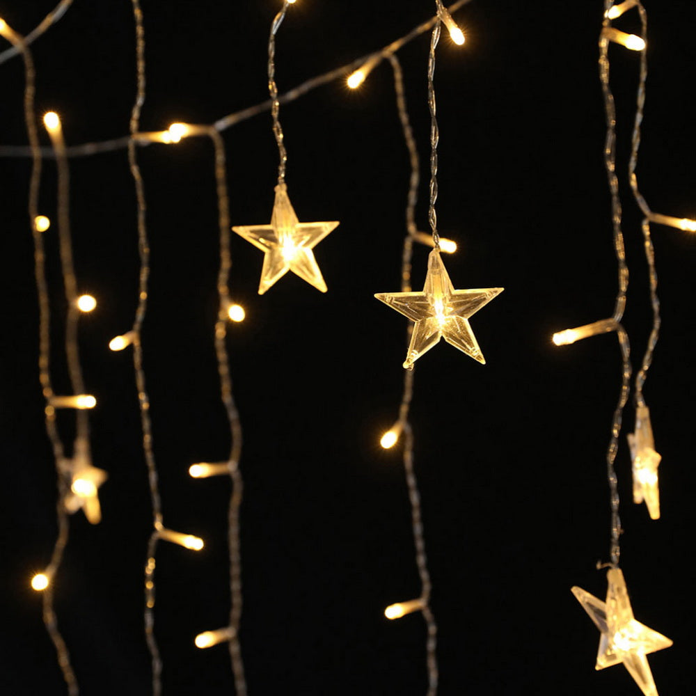 160 LED 6M Christmas Lights Icicle Light Solar Warm Jingle Jollys XMAS-LED-160-IC-STAR-WARM