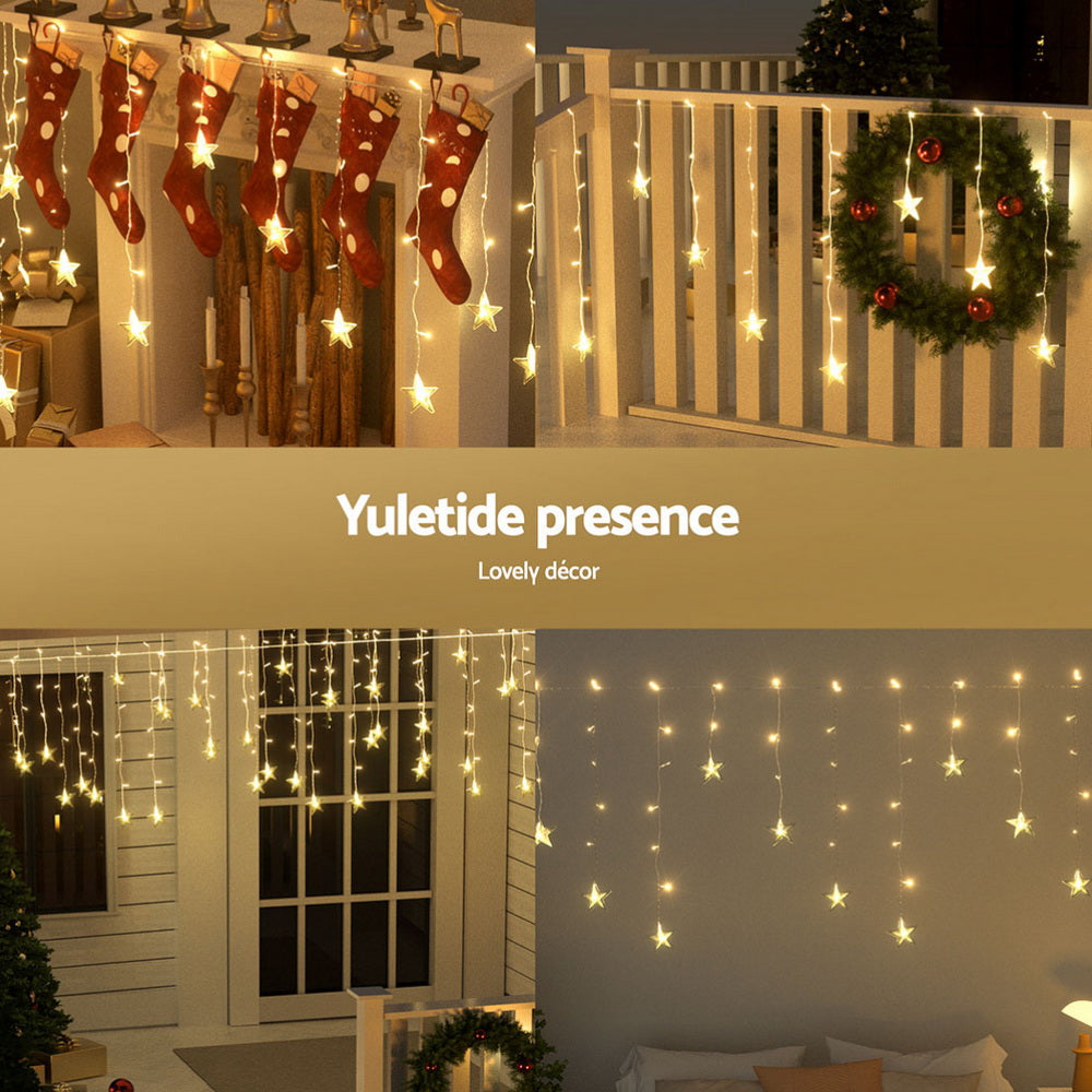 160 LED 6M Christmas Lights Icicle Light Solar Warm Jingle Jollys XMAS-LED-160-IC-STAR-WARM