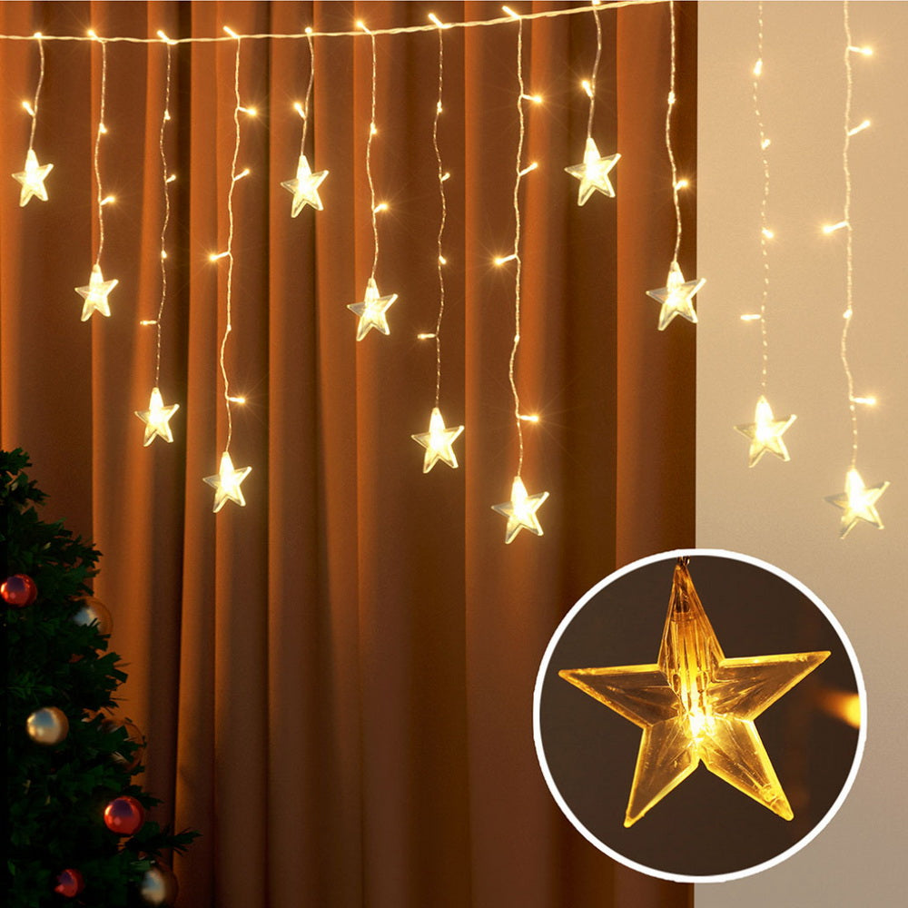 160 LED 6M Christmas Lights Icicle Light Solar Warm Jingle Jollys XMAS-LED-160-IC-STAR-WARM