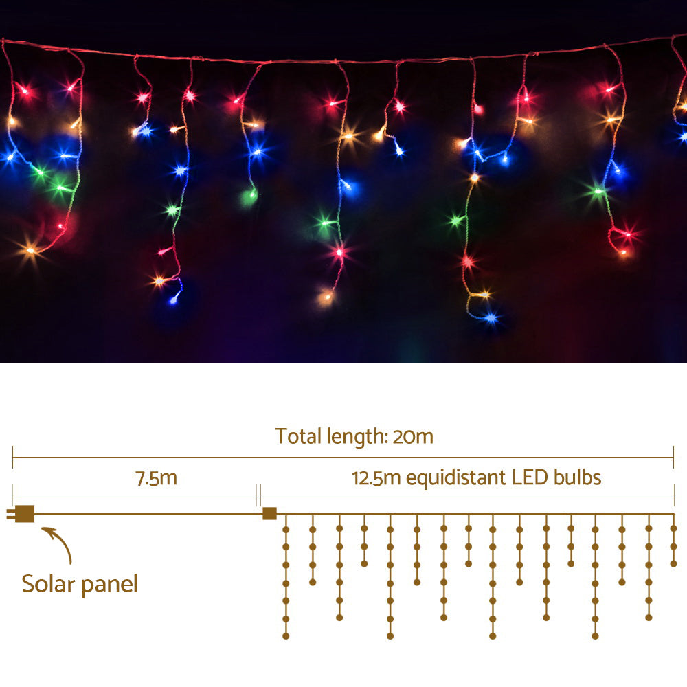 12.5M Christmas Lights Solar Icicle String Light Multi Colour Jingle Jollys XMAS-LED-500-IC-MC-SLA