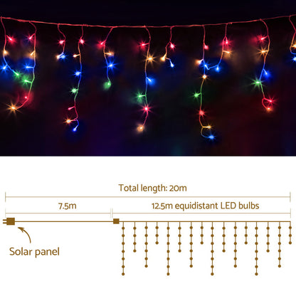 12.5M Christmas Lights Solar Icicle String Light Multi Colour Jingle Jollys XMAS-LED-500-IC-MC-SLA
