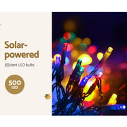 12.5M Christmas Lights Solar Icicle String Light Multi Colour Jingle Jollys XMAS-LED-500-IC-MC-SLA