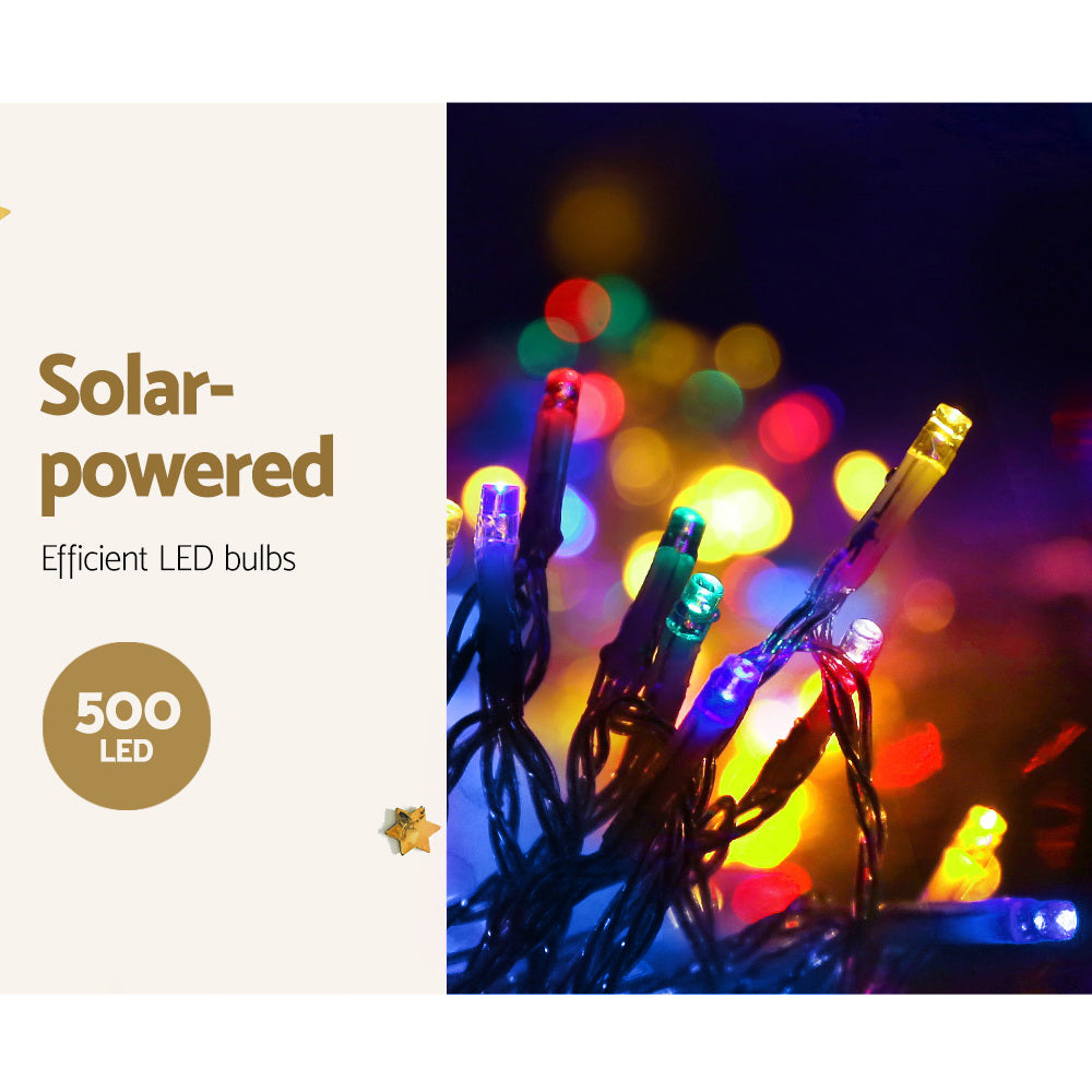 12.5M Christmas Lights Solar Icicle String Light Multi Colour Jingle Jollys XMAS-LED-500-IC-MC-SLA