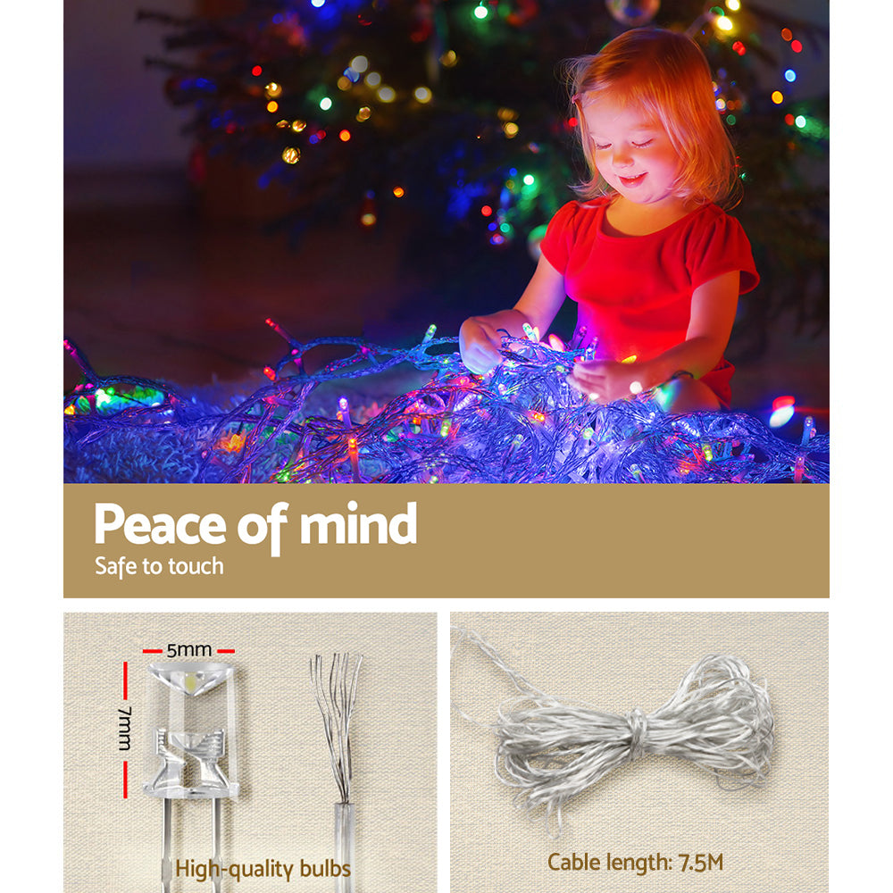 12.5M Christmas Lights Solar Icicle String Light Multi Colour Jingle Jollys XMAS-LED-500-IC-MC-SLA