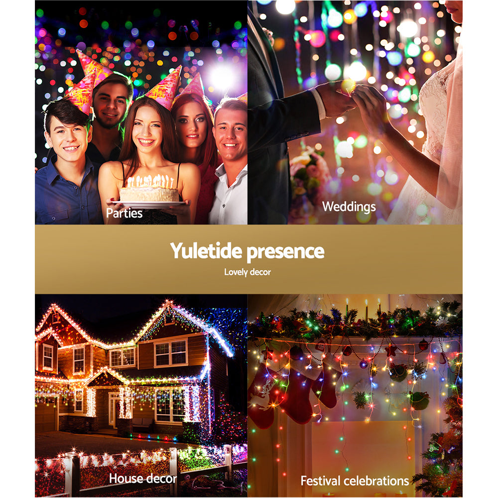 12.5M Christmas Lights Solar Icicle String Light Multi Colour Jingle Jollys XMAS-LED-500-IC-MC-SLA