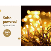 12.5M Christmas Lights Solar Icicle String Light Warm White Jingle Jollys XMAS-LED-500-IC-WARM-SLA