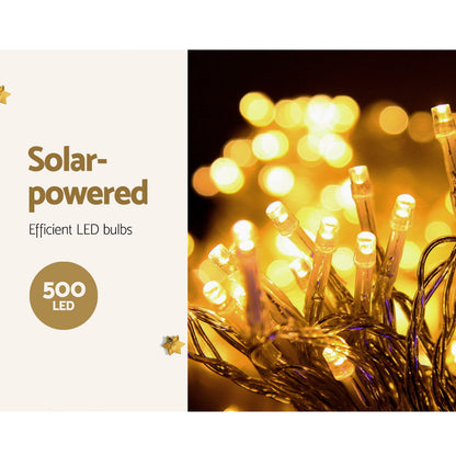 12.5M Christmas Lights Solar Icicle String Light Warm White Jingle Jollys XMAS-LED-500-IC-WARM-SLA
