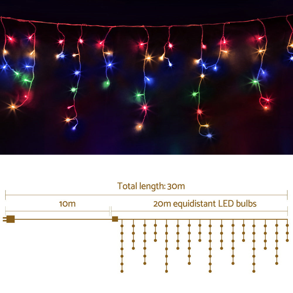 20M Christmas Lights Icicle Light 800 LED Multi-coloured Jingle Jollys XMAS-LED-800-IC-MC
