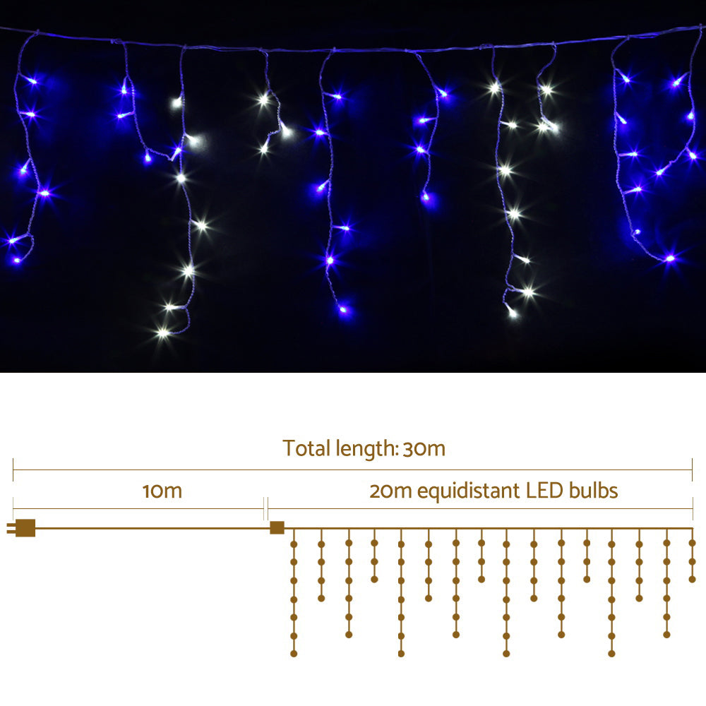 20M Christmas Lights Icicle Light 800 LED Blue White Decor Jingle Jollys XMAS-LED-800-IC-UW