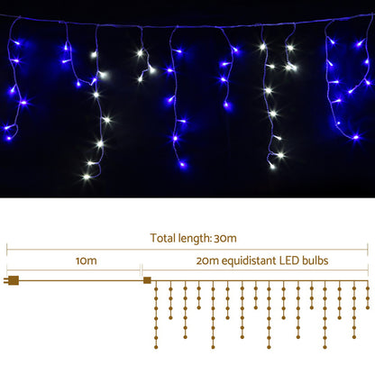20M Christmas Lights Icicle Light 800 LED Blue White Decor Jingle Jollys XMAS-LED-800-IC-UW