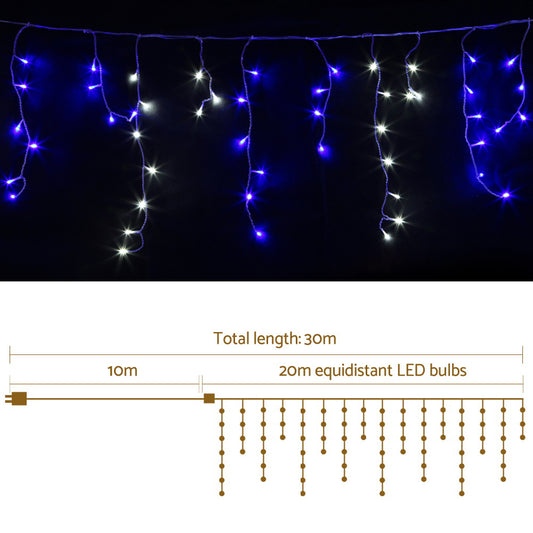 20M Christmas Lights Icicle Light 800 LED Blue White Decor Jingle Jollys XMAS-LED-800-IC-UW