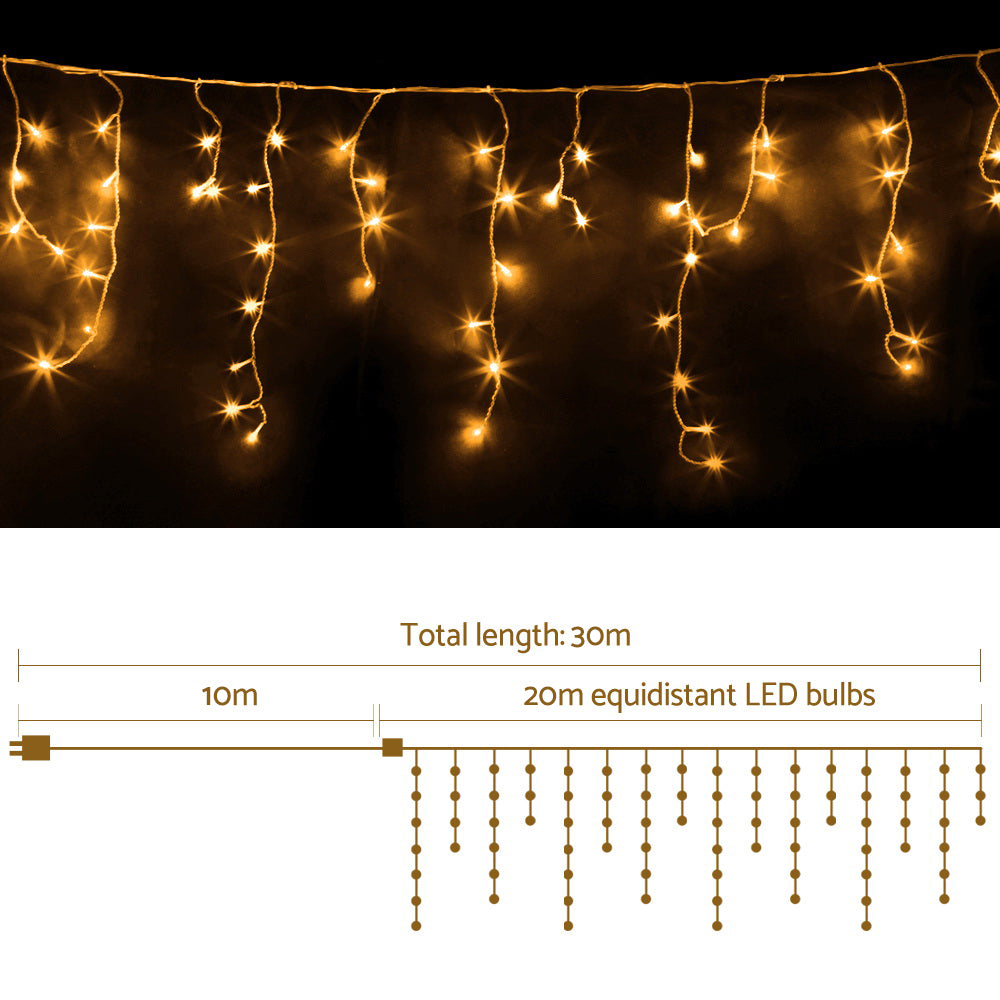 20M Christmas Lights Icicle Light 800 LED Warm White Decor Jingle Jollys XMAS-LED-800-IC-WW