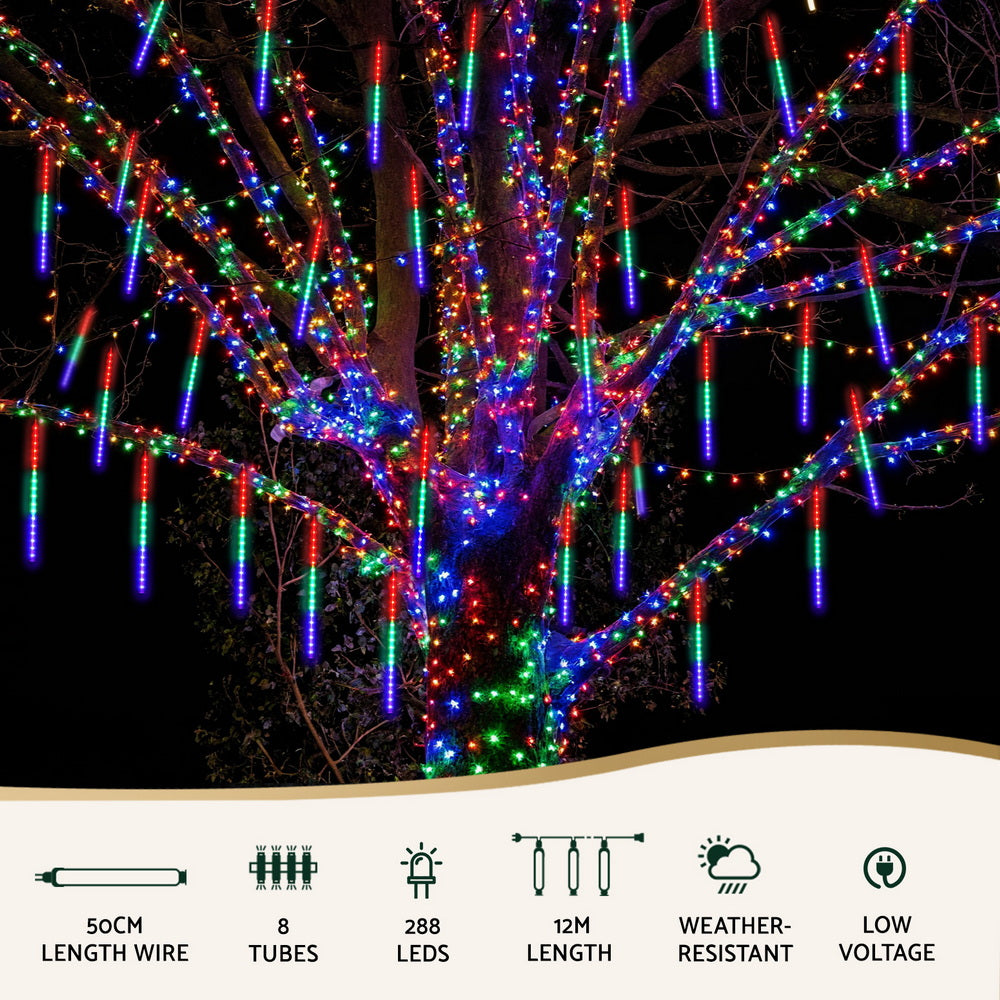 Jingle Jollys 7M Christmas Lights Shower Light 288 LED Icicle Falling Metor XMAS-LED-IC-ICICLE-MC1