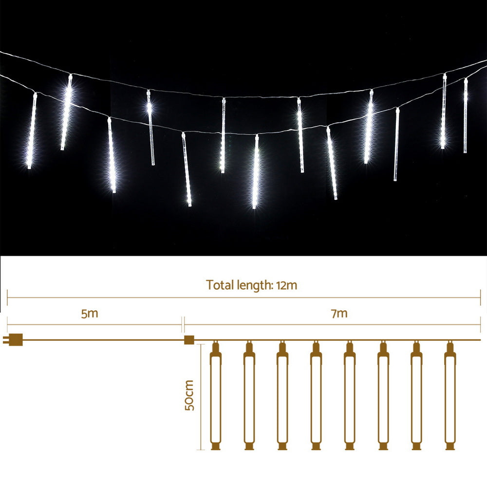 Jingle Jollys 7M Christmas Lights Shower Light 288 LED Icicle Falling Metor XMAS-LED-IC-ICICLE-WH