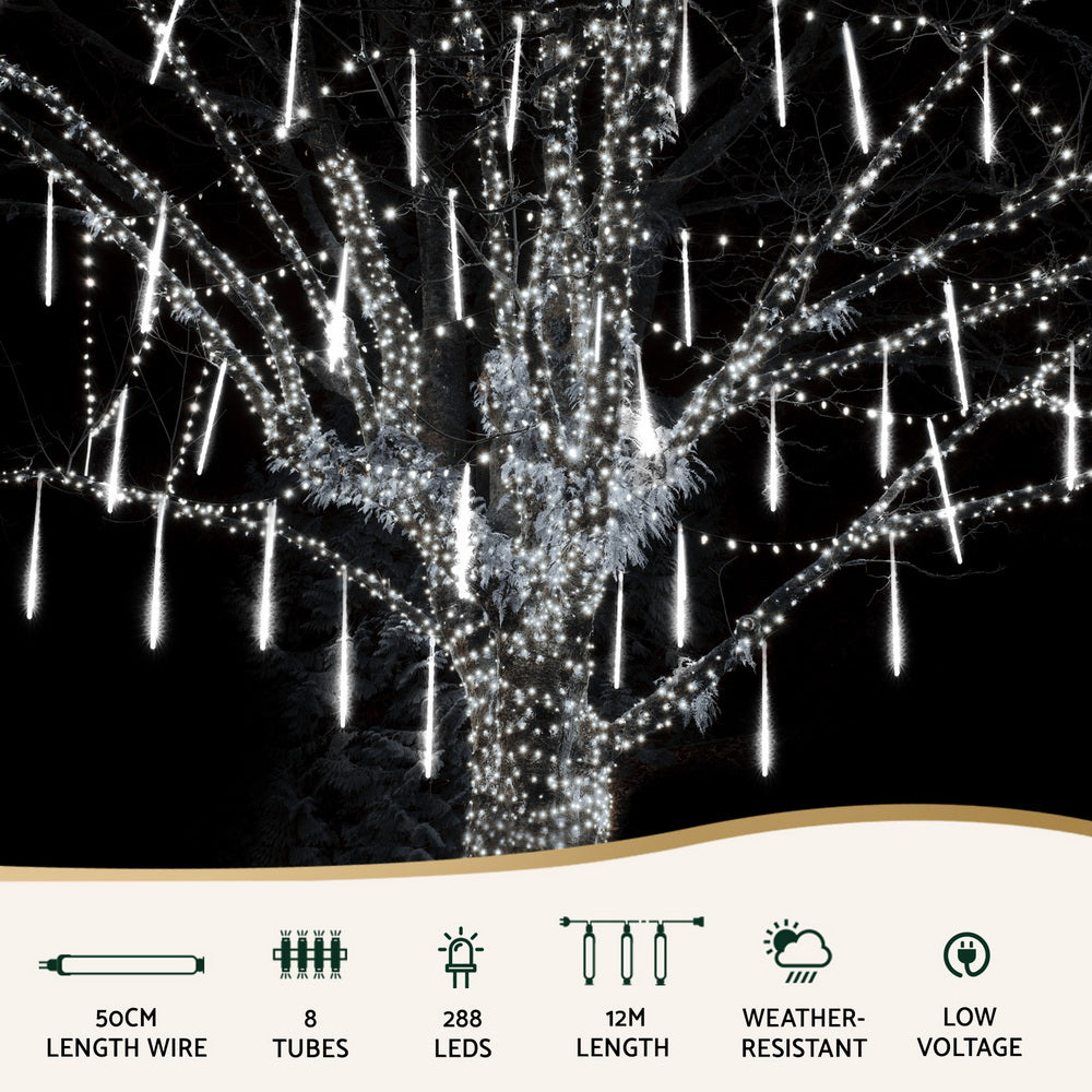 Jingle Jollys 7M Christmas Lights Shower Light 288 LED Icicle Falling Metor XMAS-LED-IC-ICICLE-WH