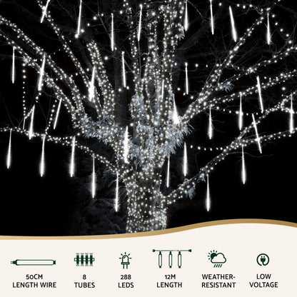 Jingle Jollys 7M Christmas Lights Shower Light 288 LED Icicle Falling Metor XMAS-LED-IC-ICICLE-WH