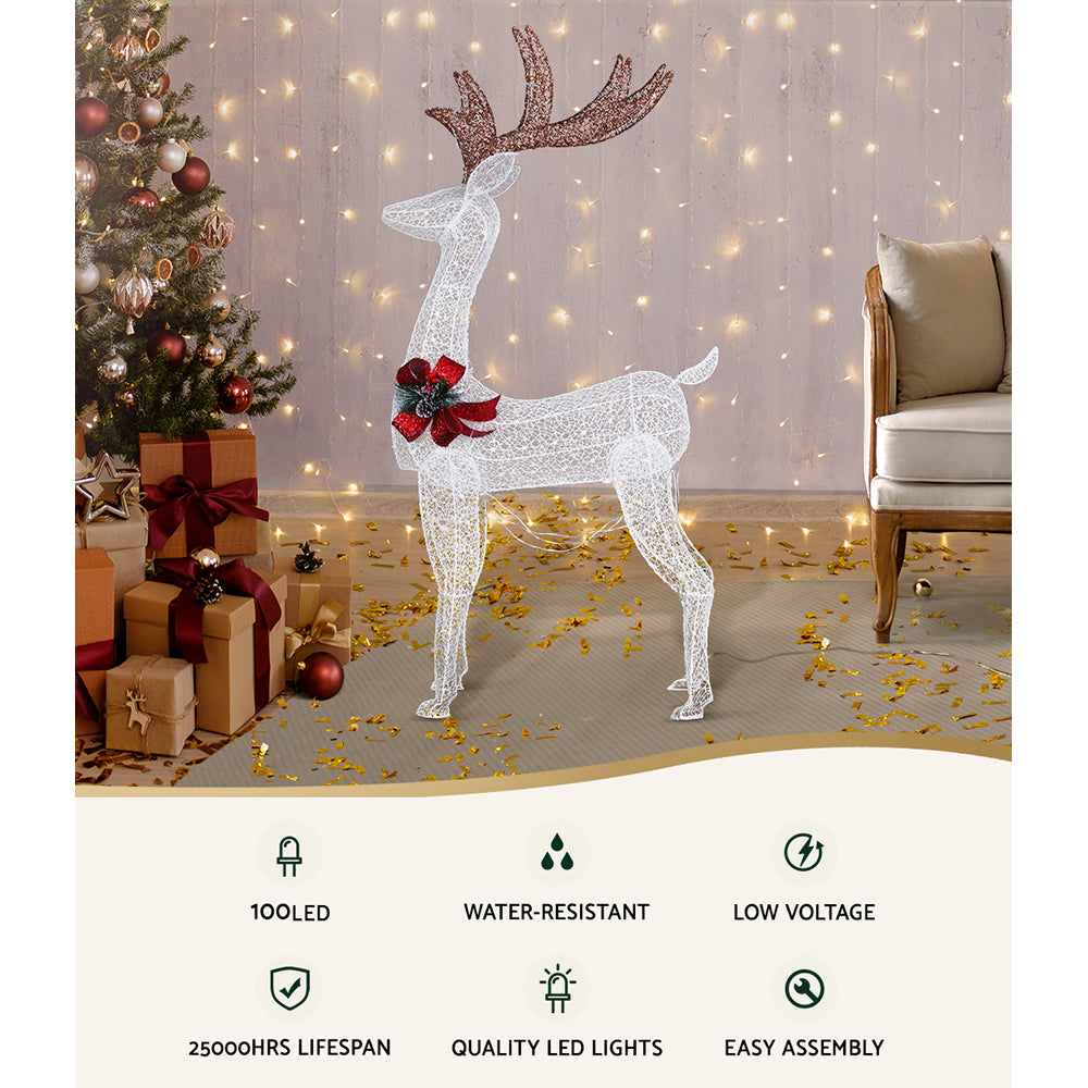 1.5M Christmas Lights Reindeer 100 LED Decorations Jingle Jollys XMAS-MOT-1DEER-MOV-WARM