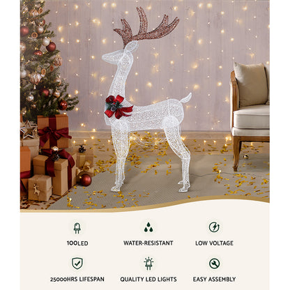 1.5M Christmas Lights Reindeer 100 LED Decorations Jingle Jollys XMAS-MOT-1DEER-MOV-WARM
