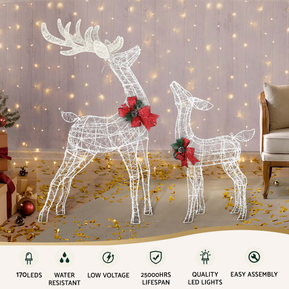 2 PCS Christmas Lights 170 LED Fairy Light Reindeer Decorations Jingle Jollys XMAS-MOT-2DEER-WARM
