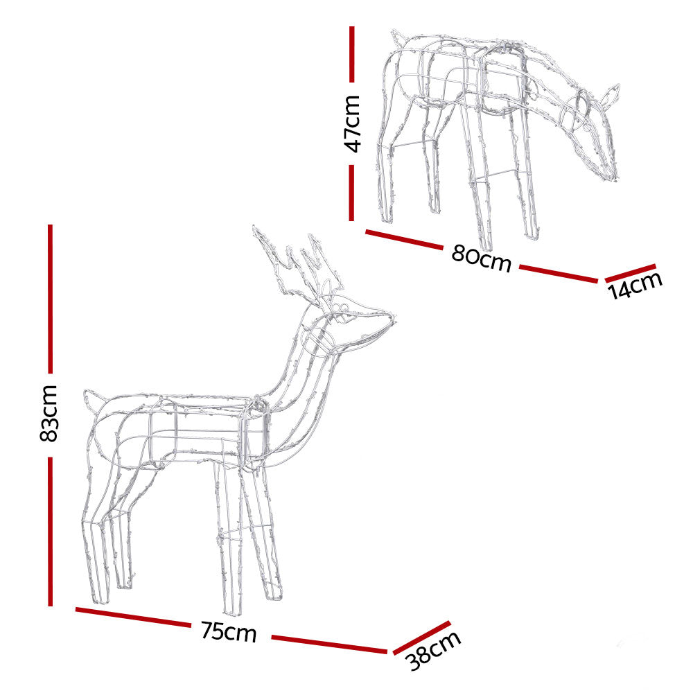 2 PCS Christmas Lights Reindeers 200 LED Decorations Jingle Jollys XMAS-MOT-2DEERS-MOV-WH