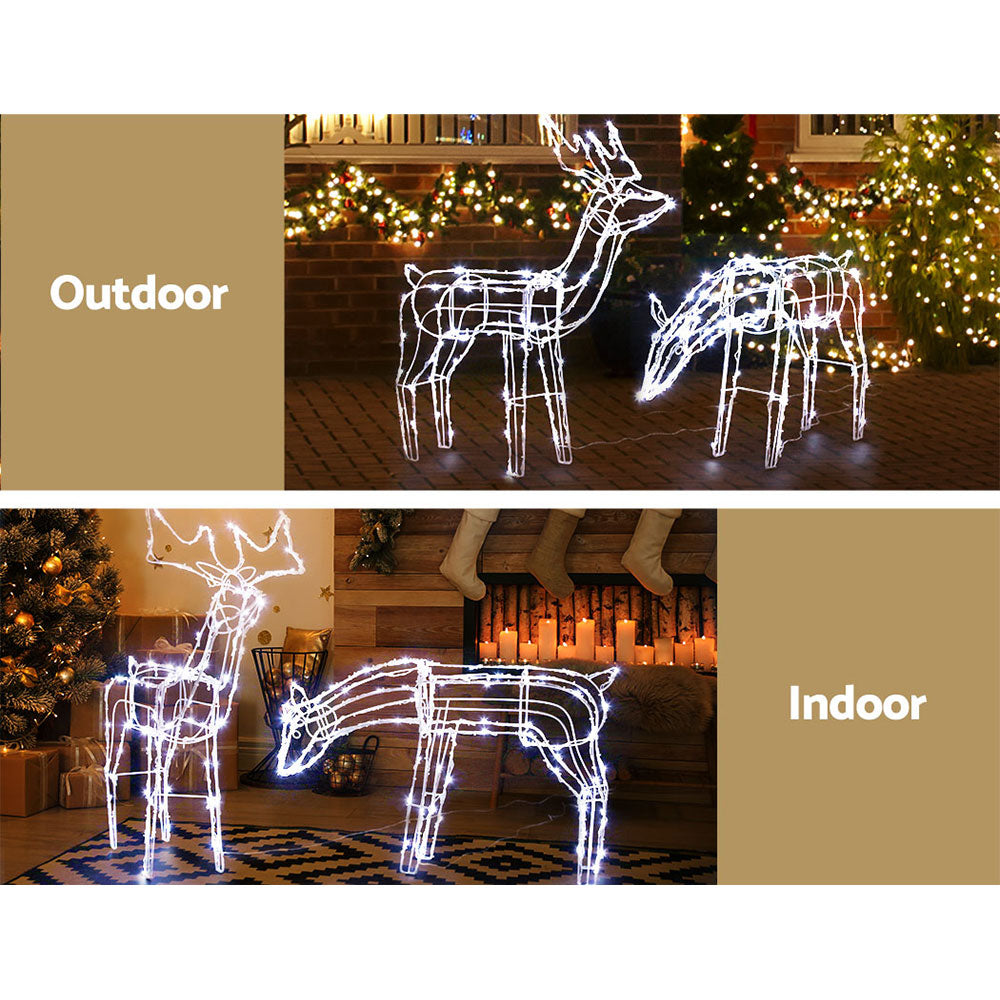 2 PCS Christmas Lights Reindeers 200 LED Decorations Jingle Jollys XMAS-MOT-2DEERS-MOV-WH