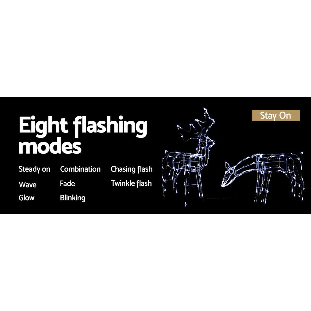 2 PCS Christmas Lights Reindeers 200 LED Decorations Jingle Jollys XMAS-MOT-2DEERS-MOV-WH