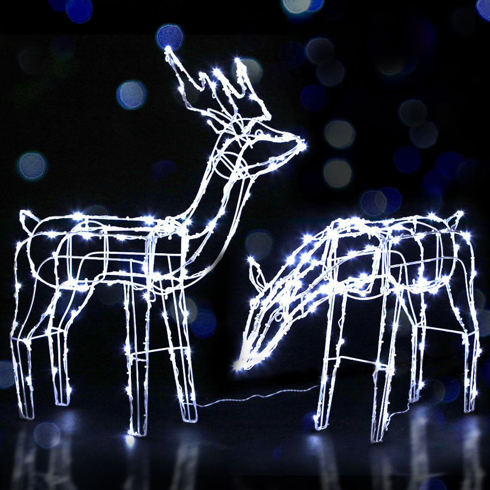2 PCS Christmas Lights Reindeers 200 LED Decorations Jingle Jollys XMAS-MOT-2DEERS-MOV-WH