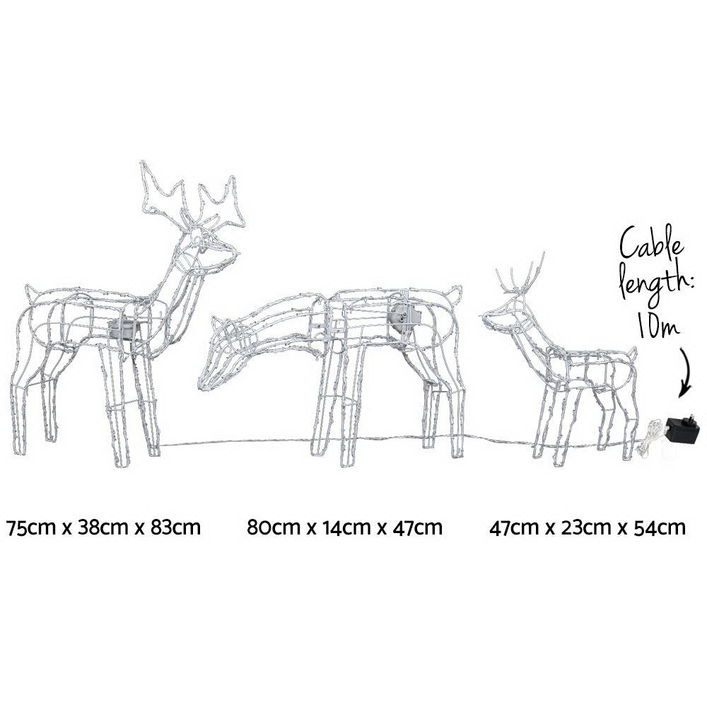 3 PCS Christmas Lights Reindeers 250 LED Decorations Jingle Jollys XMAS-MOT-3DEERS-MOV-WH