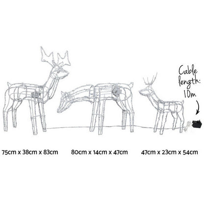 3 PCS Christmas Lights Reindeers 250 LED Decorations Jingle Jollys XMAS-MOT-3DEERS-MOV-WH