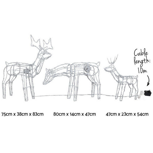 3 PCS Christmas Lights Reindeers 250 LED Decorations Jingle Jollys XMAS-MOT-3DEERS-MOV-WH