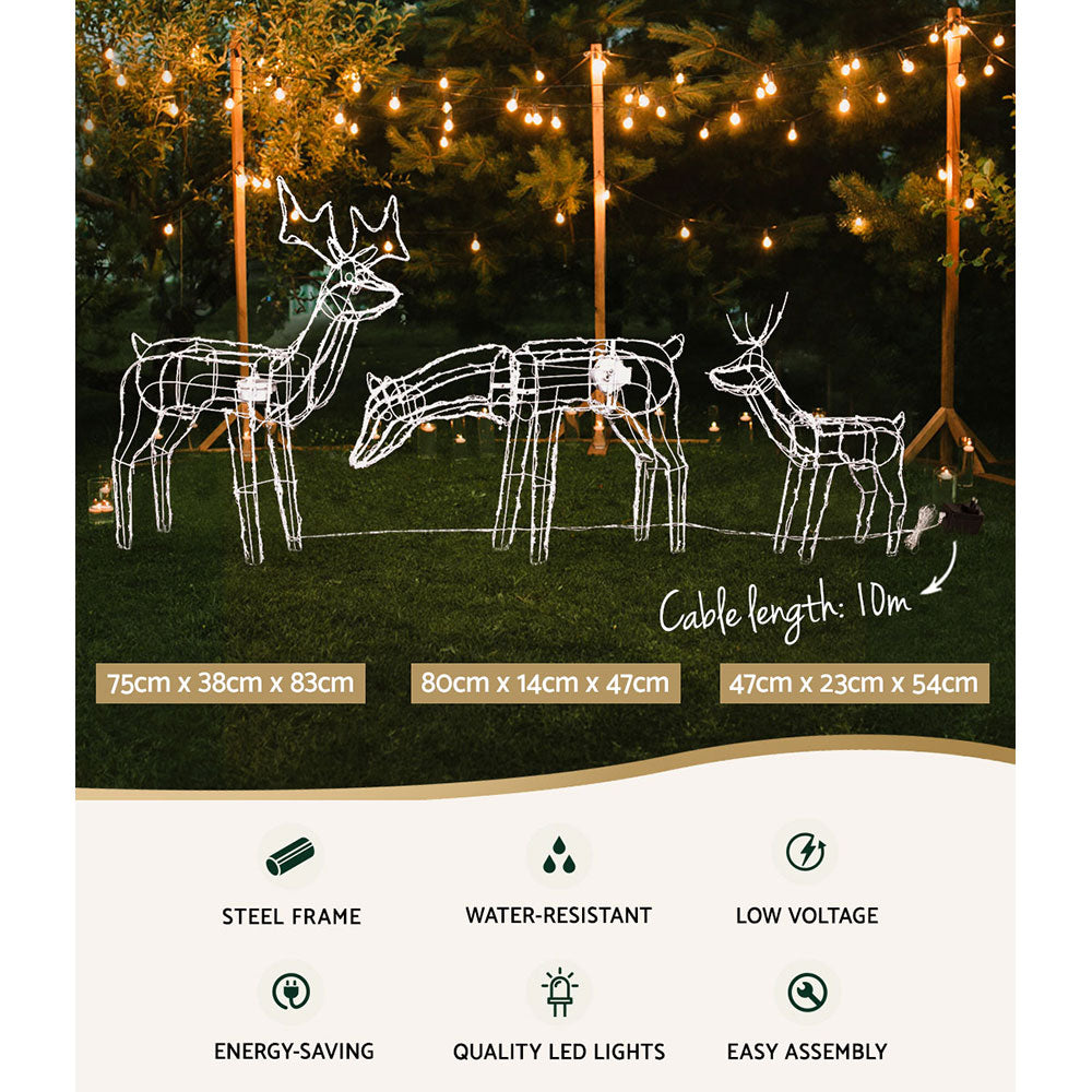 3 PCS Christmas Lights Reindeers 250 LED Decorations Jingle Jollys XMAS-MOT-3DEERS-MOV-WH